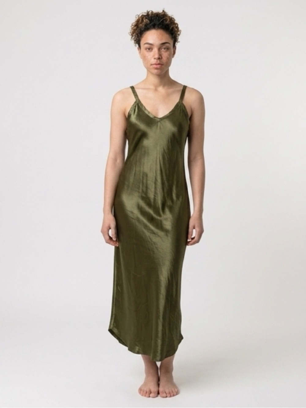 Olive Green Asymmetrical Slip Dress